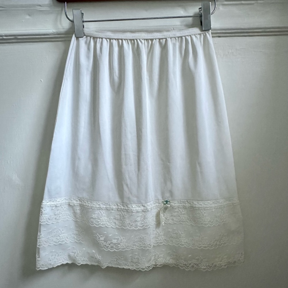 Vintage White Greenco Maid Lace Slit Nylon Half Slip Sz S